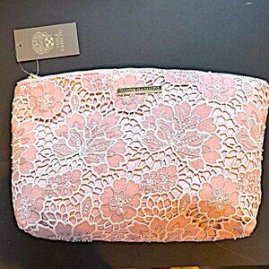 Vince Camuto Pink Floral Sequin Lace Cosmetic Bag NWT